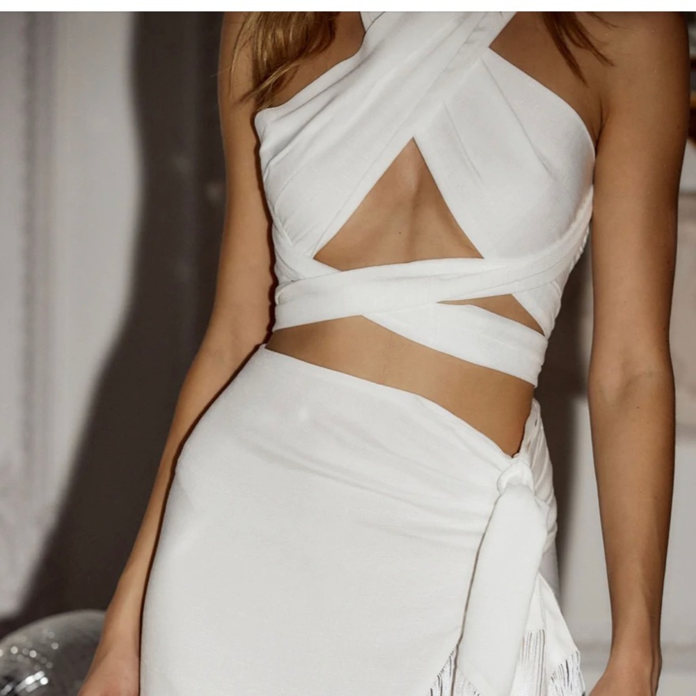 White linen wrap top